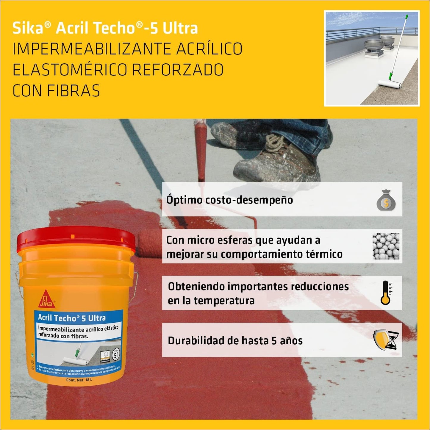 Acril Techo 5 Ultra Blanco Cubeta (18 L) SIKA ®